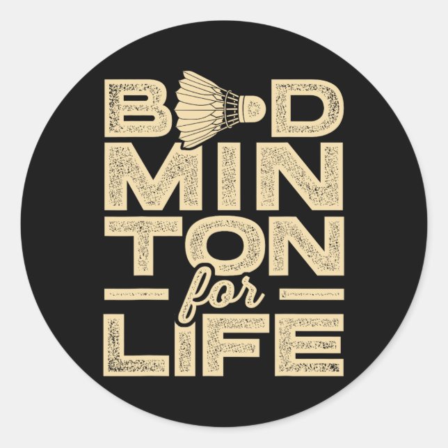 Pegatina Redonda Badminton For Life Badminton Player Shuttle Cross (Anverso)