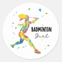 Pegatina Redonda Badminton Girl Vibrant Abstract Player Graphic