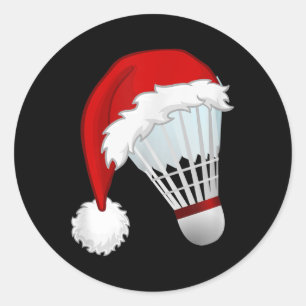 Pegatina Redonda Bádminton Gorro de Santa Deportes Navidad