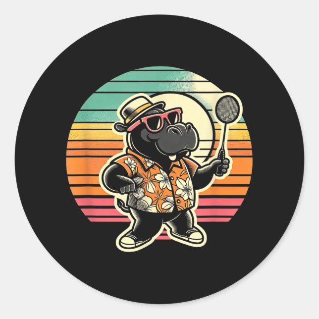 Pegatina Redonda Badminton Hippo Shuttle  (Anverso)