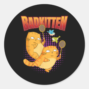 Pegatina Redonda Bádminton I Gato Badkitten I Raqueta de bádminton