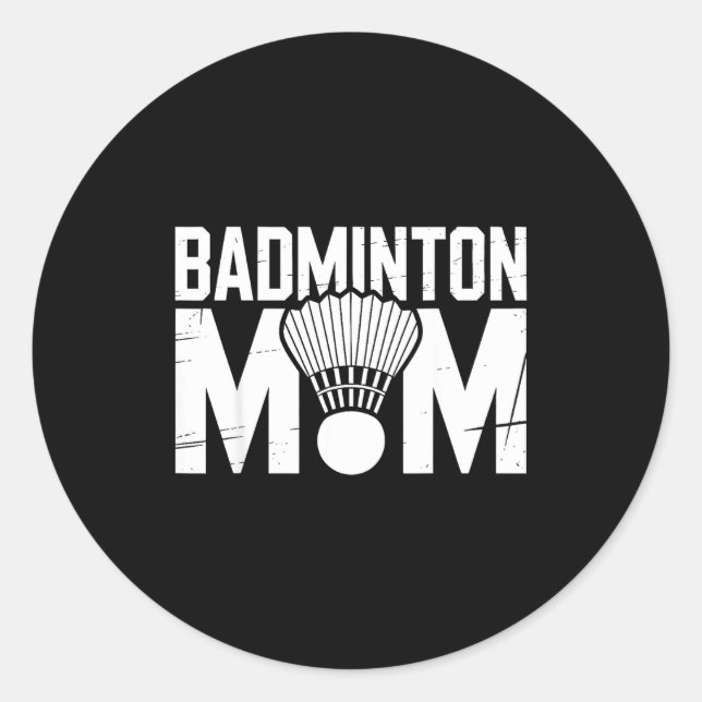 Pegatina Redonda Badminton Mom Retro Women Badminton Lover Mommy Mo (Anverso)
