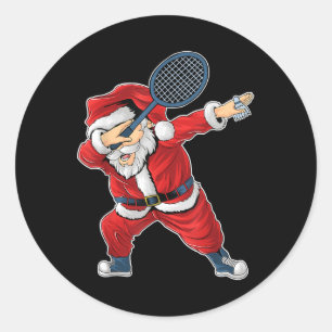 Pegatina Redonda Bádminton Navidad Santa Claus haciendo Dabbing con