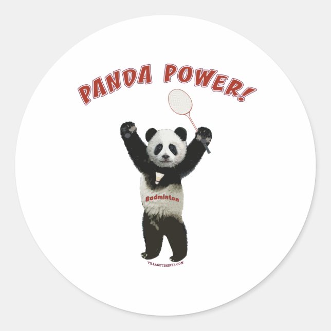 Pegatina Redonda Badminton Panda Power (Anverso)