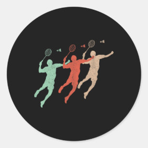 Pegatina Redonda Badminton Player Retro Smash Shuttle