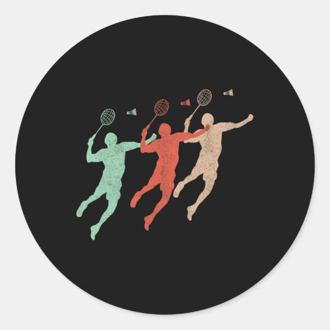 Pegatina Redonda Badminton Player Retro Smash Shuttle (Anverso)