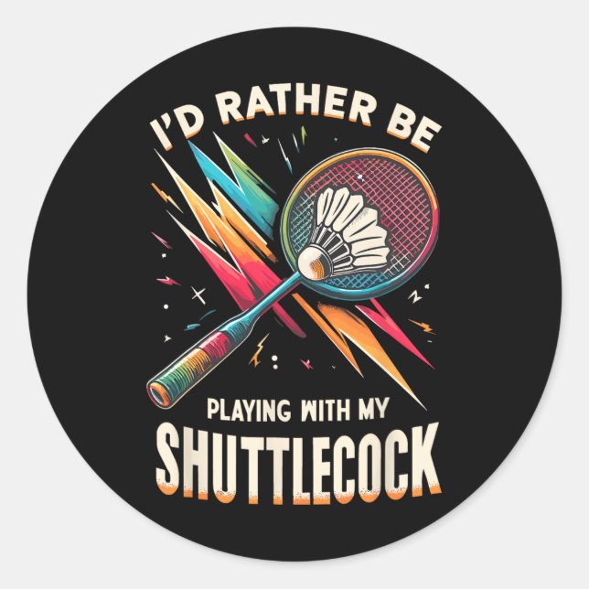 Pegatina Redonda Badminton Player Shuttle Racket (Anverso)