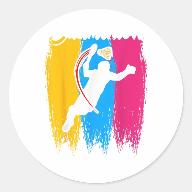 Pegatina Redonda Badminton Player Shuttle Time Smash Rackets Lover  (Anverso)