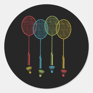 Pegatina Redonda Badminton Player Team Shuttle Coach Match Badminto