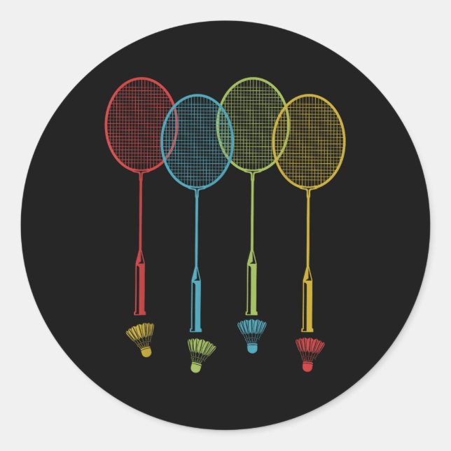 Pegatina Redonda Badminton Player Team Shuttle Coach Match Badminto (Anverso)
