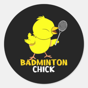 Pegatina Redonda Bádminton Pollito Gallina Volante Mujeres Bádminto