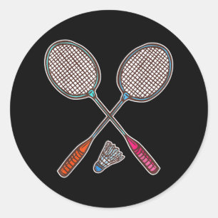 Pegatina Redonda Badminton Racquet And Shuttes Professional Badmin