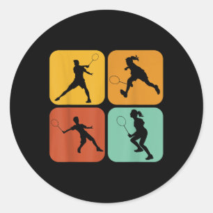 Pegatina Redonda Bádminton Retro I Raqueta I Volante I Bádminton 