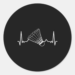 Pegatina Redonda Badminton Shuttle Court Game Sport Heartbeat Badmi