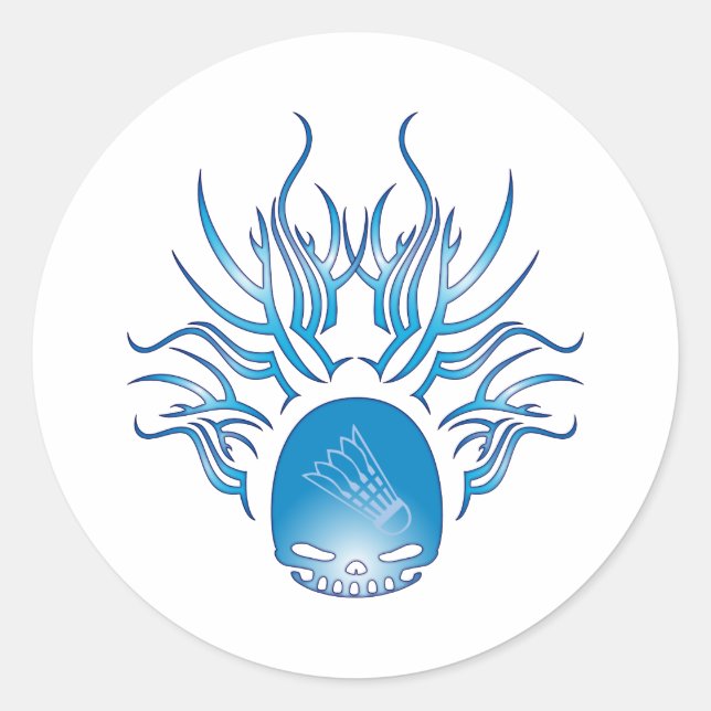Pegatina Redonda Badminton Skull (Anverso)