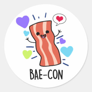 Pegatina Redonda Bae-con Cute Bacon Pun
