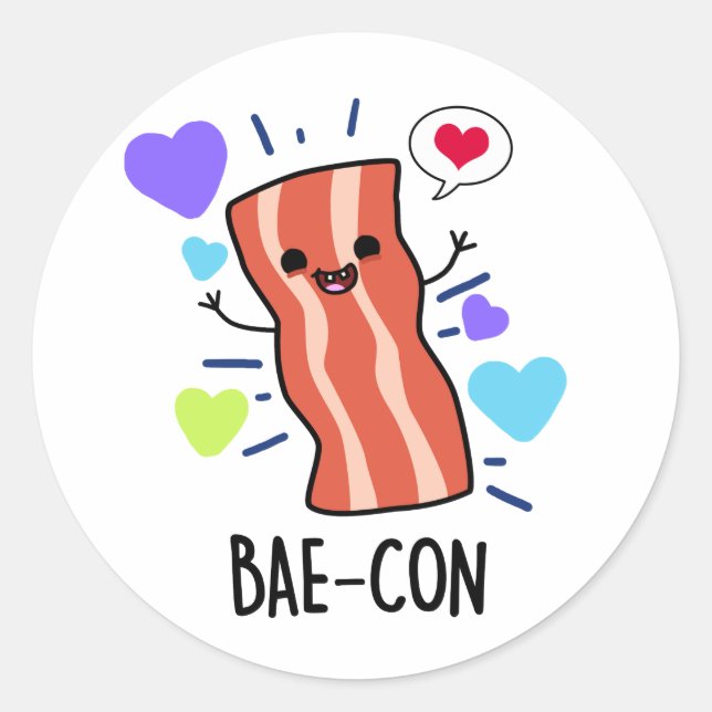 Pegatina Redonda Bae-con Funny Bacon Pun (Anverso)