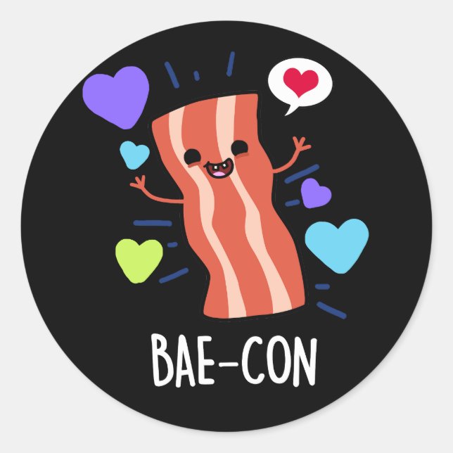 Pegatina Redonda Bae-con Funny Bacon Pun (Anverso)