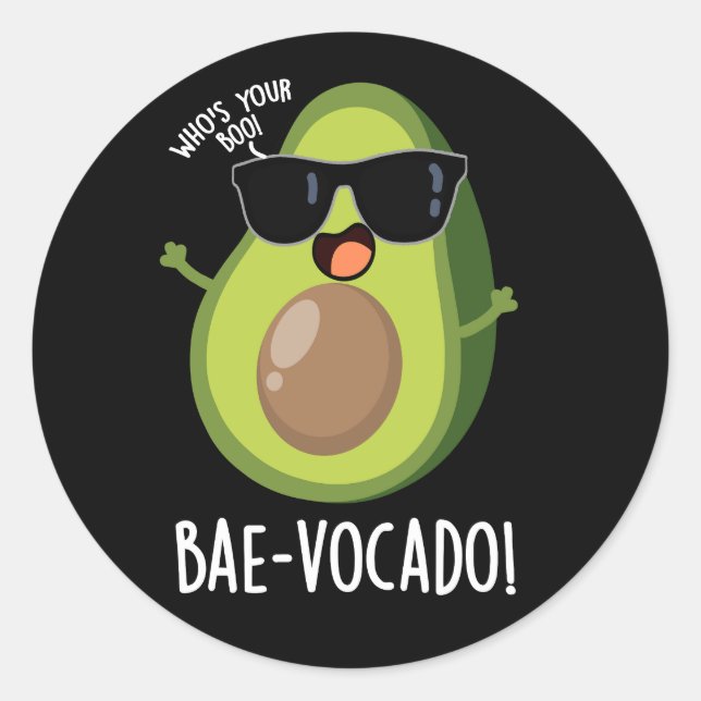 Pegatina Redonda Bae-vocado Funny Aguacate Pun Dark BG (Anverso)