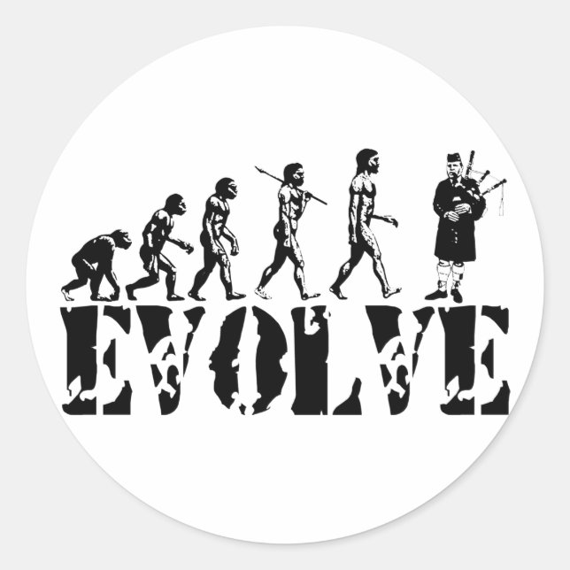 Pegatina Redonda Bagpipe Pipers Bagpiper Musical Evolution Art (Anverso)