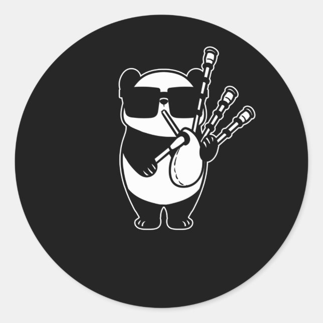 Pegatina Redonda Bagpipes Scotland Panda with Bag Pipes (Anverso)