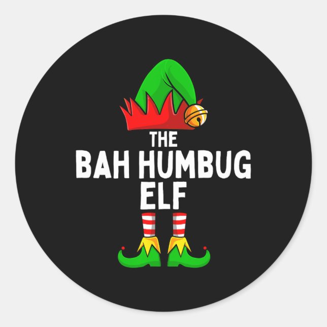 Pegatina Redonda Bah Humbug Elf Matching Family Navidades (Anverso)
