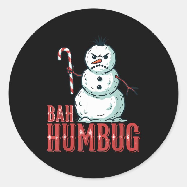Pegatina Redonda Bah Humbug Santa Hat Angry Snowman Sarcastic Chris (Anverso)