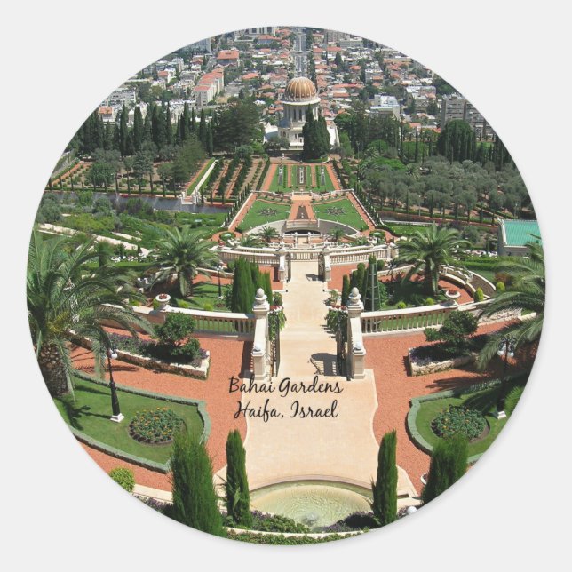 Pegatina Redonda Bahai Gardens, Haifa, Israel, (Anverso)