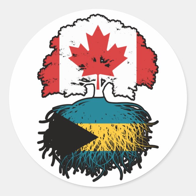 Pegatina Redonda Bahamas Bandera de raíces de árbol canadiense baha (Anverso)