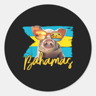 Pegatina Redonda Bahamas Natación de Cerdo Caribeños Viajes De Play