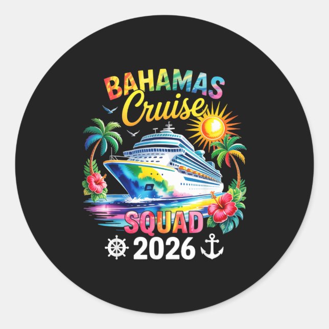 Pegatina Redonda Bahamas Vacation 2026 Squad Family Friends Matchin (Anverso)