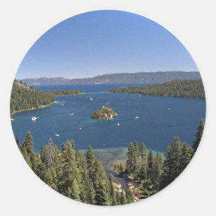 Pegatina Redonda Bahía esmeralda, el lago Tahoe, California, los