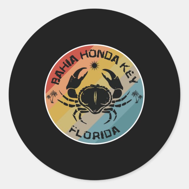 Pegatina Redonda Bahia Honda Key Florida Crab Art (Anverso)
