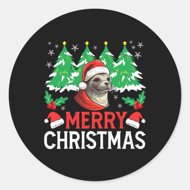 Pegatina Redonda Baikal Seal Navidades Pajama disfraz para Navidad  (Anverso)