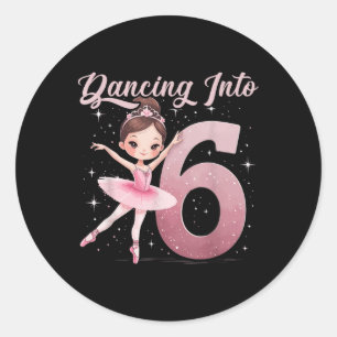 Pegatina Redonda Bailando en 6 Chicas de ballet de cumpleaños