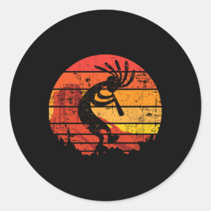 Pegatina Redonda Bailando Kokopelli Sudoeste Estadounidense Nativo