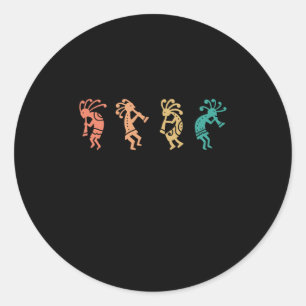 Pegatina Redonda Bailando Kokopelli Sudoeste Estadounidense Nativo