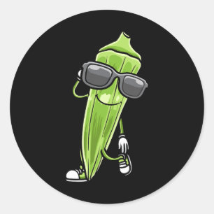 Pegatina Redonda Bailando Okra con Sungles Okras