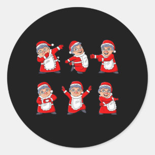 Pegatina Redonda Bailando Sra Claus Dance Challenge Niños Chicas Ni