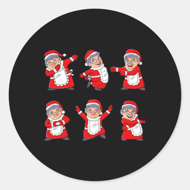 Pegatina Redonda Bailando Sra Claus Dance Challenge Niños Chicas Ni (Anverso)
