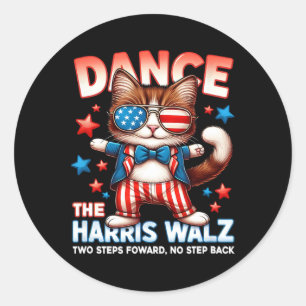 Pegatina Redonda Bailar con los Harris Wheimer Divertidas gatos dam