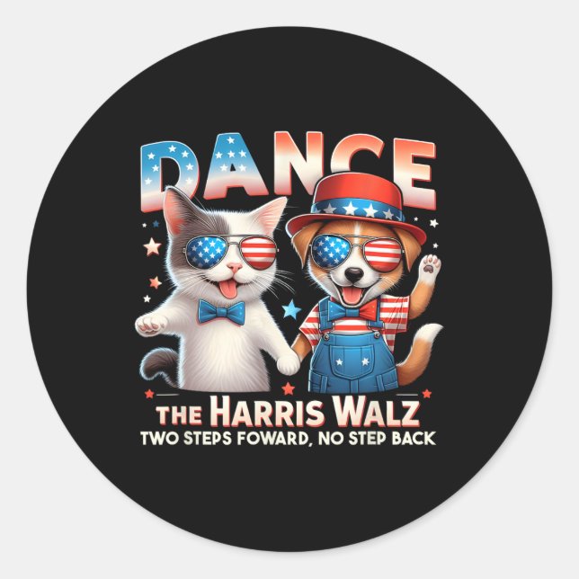 Pegatina Redonda Bailar con los Harris Wheimer Divertidas gatos dam (Anverso)