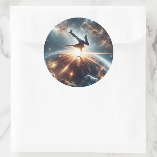 Pegatina Redonda Bailarín en acción, Ai, acción en galaxia (Bolso)