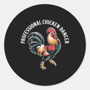 Pegatina Redonda Bailarín Profesional de Pollos Humor de Granjero A