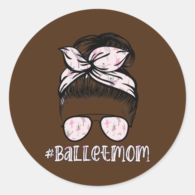 Pegatina Redonda Bailarina De Ballet Ballerina Messy Bun Hair Para  (Anverso)
