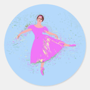 Pegatina Redonda Bailarina de baloncesto con vestido rosa magenta