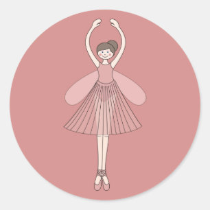 Pegatina Redonda Bailarina de Hadas Ilusima Rosa