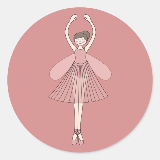 Pegatina Redonda Bailarina de Hadas Ilusima Rosa (Anverso)