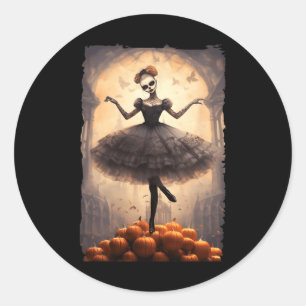 Pegatina Redonda Bailarina de Halloween con calabazas bailando arri