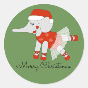 Pegatina Redonda Bailarina de Ilusima Elefante Feliz Navidad